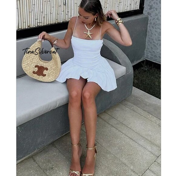 BLOGGER'S FAVE! Zara Mini Dress With Puff Skirt White NWT - Picture 11 of 16